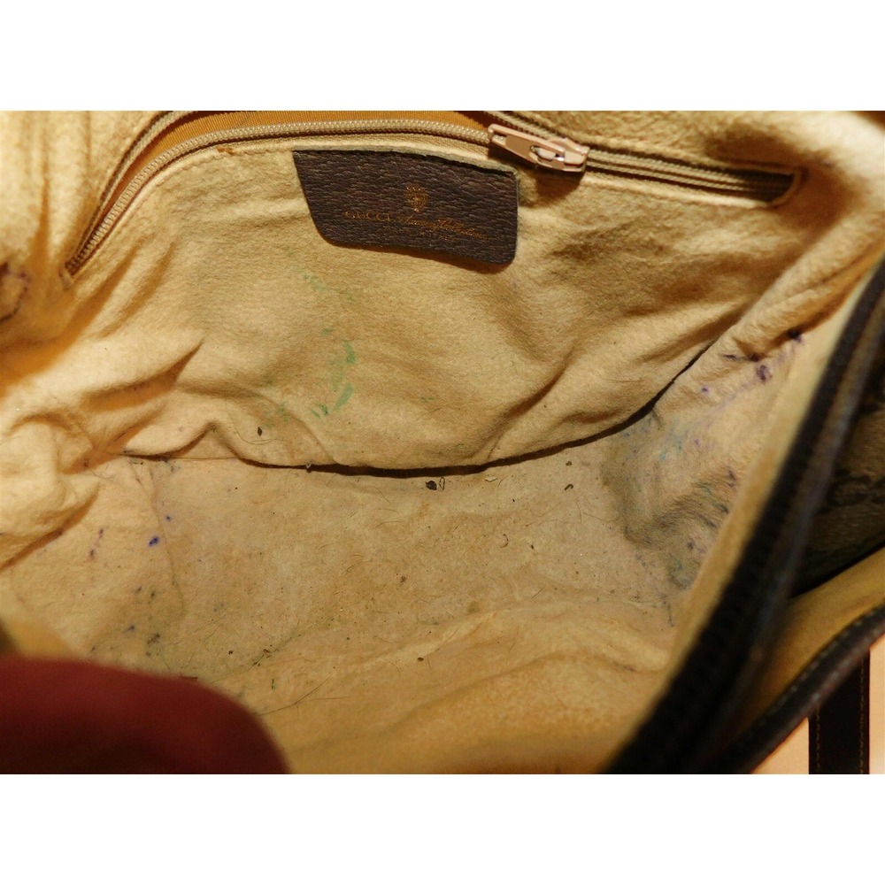 Gucci Vintage Brown GG‎ Monogram Red Green Stripe Small Satchel Bag Italy - Picture 7 of 9